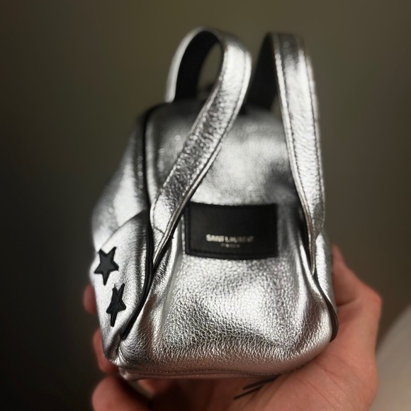 Saint Laurent Paris Silver Leather Star Mini Backpack Bag Charm Key Chain‎ - Picture 9 of 10